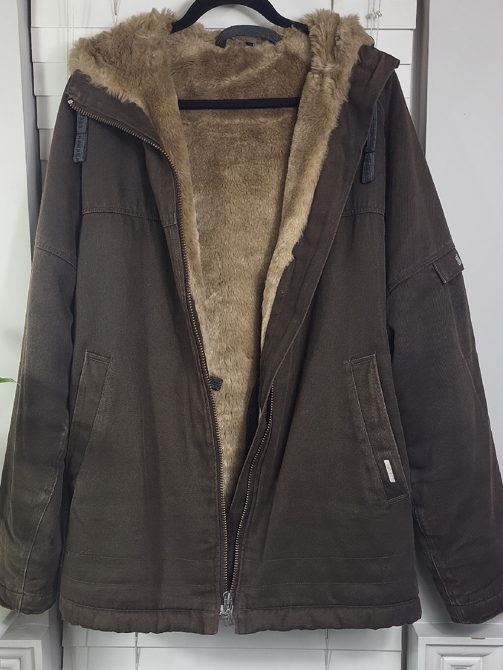 Hemp Hoodlamb Men's Hooded Fleece-Lined Jacket - Olive. Size L